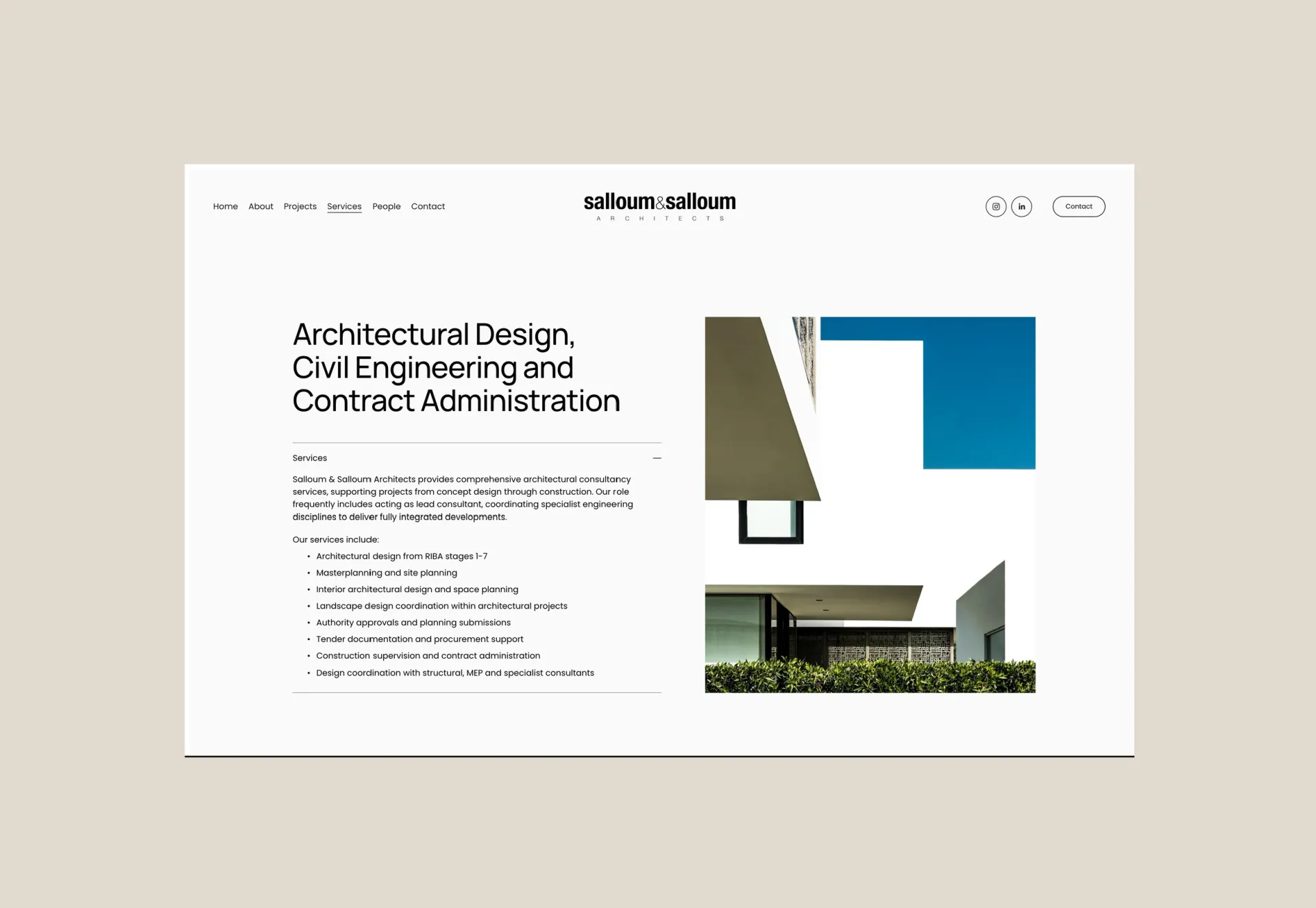 A closer view of the Salloum & Salloum website’s services page.