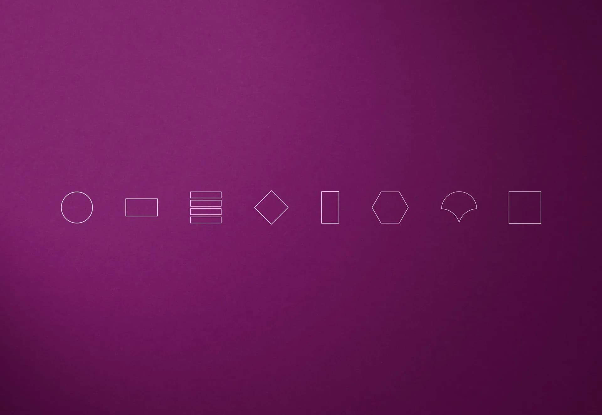 A row of tile-shape icons in thin lines on deep plum.